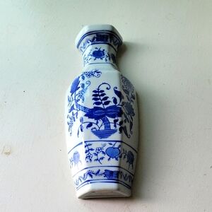 Vintage Blue and White Floral Porcelain Vase